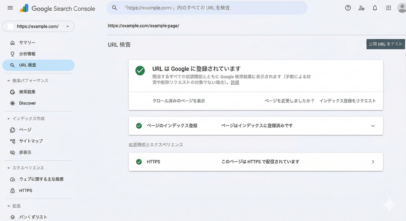 Google Search Consoleのインデックス登録画面例