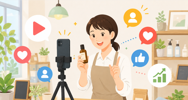 動画をスマホで撮影する女性